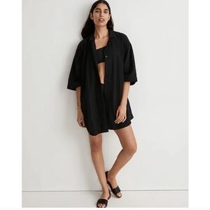 Madewell Cover Up Shirt Dress Womens Size S Black Crinkle Cotton Mini  NJ876